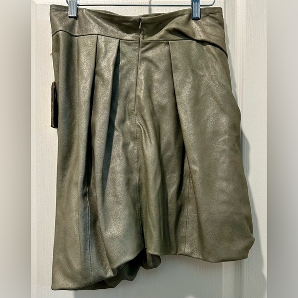 NWT All Saints Domore Bronze Gray Patina Genuine Lambskin Leather Bubble Skirt - Picture 5 of 8